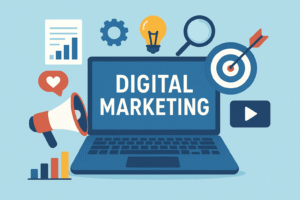 Digital marketing concept showing online business growth and strategy planning.